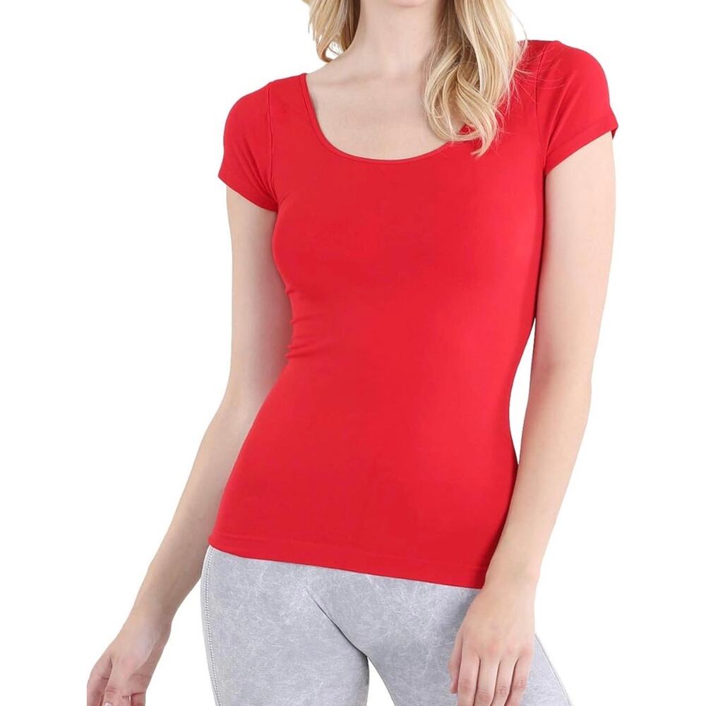 NIKIBIKI Women one size Seamless red Cap Sleeve Scoop Neck Fitted Top
